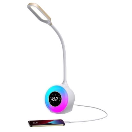 LED RGBW Ljusreglerad bordslampa med väckarklocka FALCON LED/10W/12V