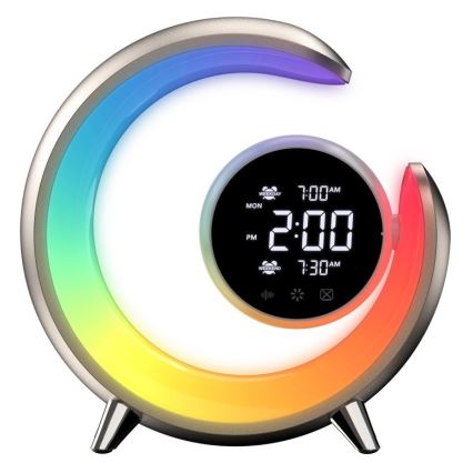 LED RGBW Ljusreglerad bordslampa med väckarklocka PEACOCK LED/20W/5V USB