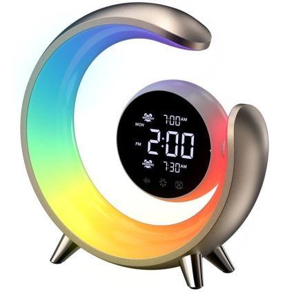 LED RGBW Ljusreglerad bordslampa med väckarklocka PEACOCK LED/20W/5V USB