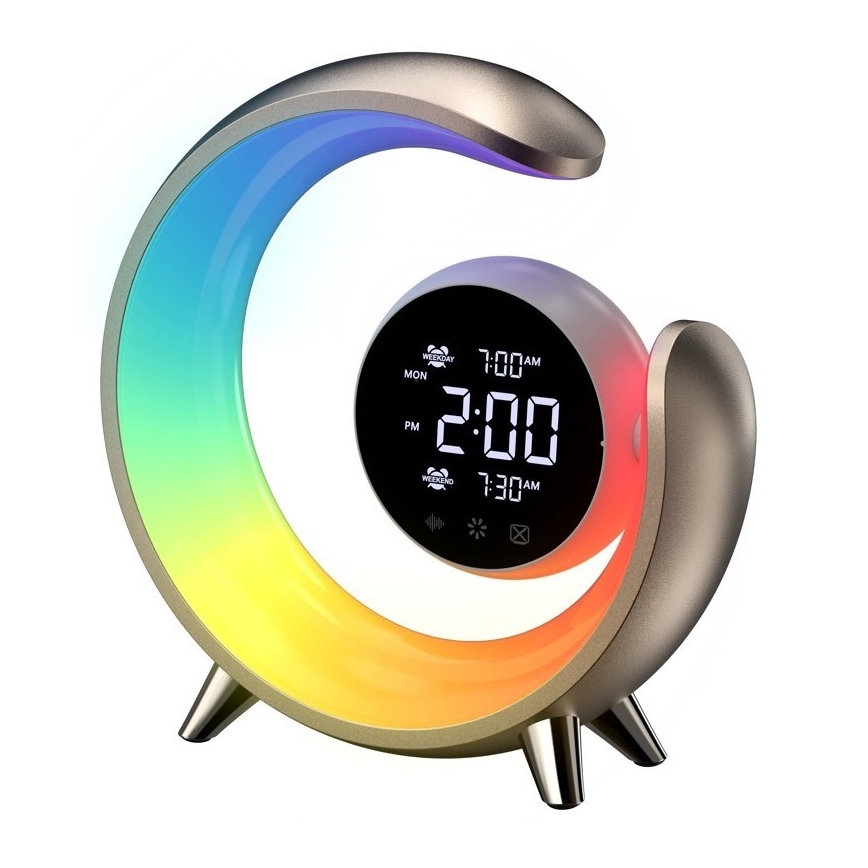 LED RGBW Ljusreglerad bordslampa med väckarklocka PEACOCK LED/20W/5V USB