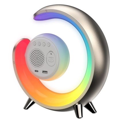 LED RGBW Ljusreglerad bordslampa med väckarklocka PEACOCK LED/20W/5V USB