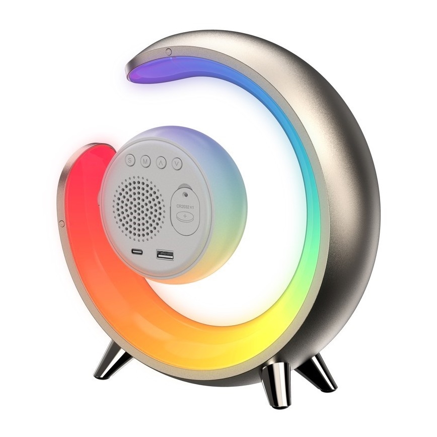 LED RGBW Ljusreglerad bordslampa med väckarklocka PEACOCK LED/20W/5V USB