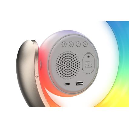 LED RGBW Ljusreglerad bordslampa med väckarklocka PEACOCK LED/20W/5V USB