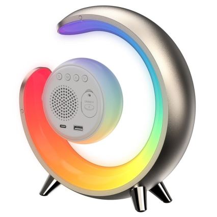 LED RGBW Ljusreglerad bordslampa med väckarklocka PEACOCK LED/20W/5V USB