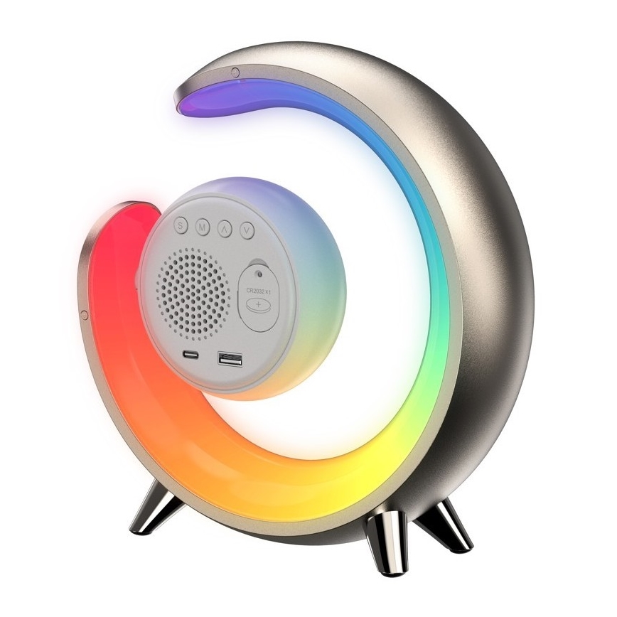 LED RGBW Ljusreglerad bordslampa med väckarklocka PEACOCK LED/20W/5V USB