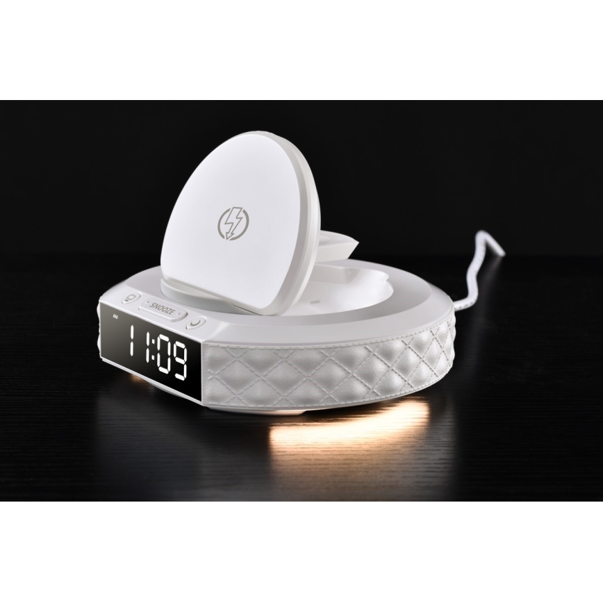 Väckarklocka med LCD display och trådlös Qi laddare 27W/9V vit