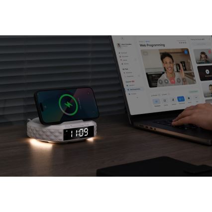 Väckarklocka med LCD display och trådlös Qi laddare 27W/9V vit