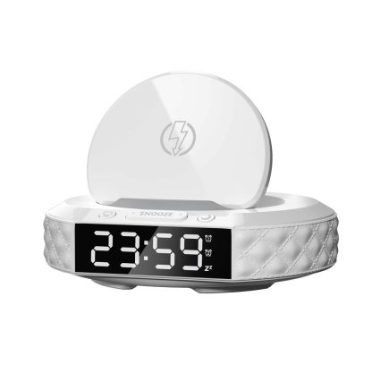 Väckarklocka med LCD display och trådlös Qi laddare 27W/9V vit