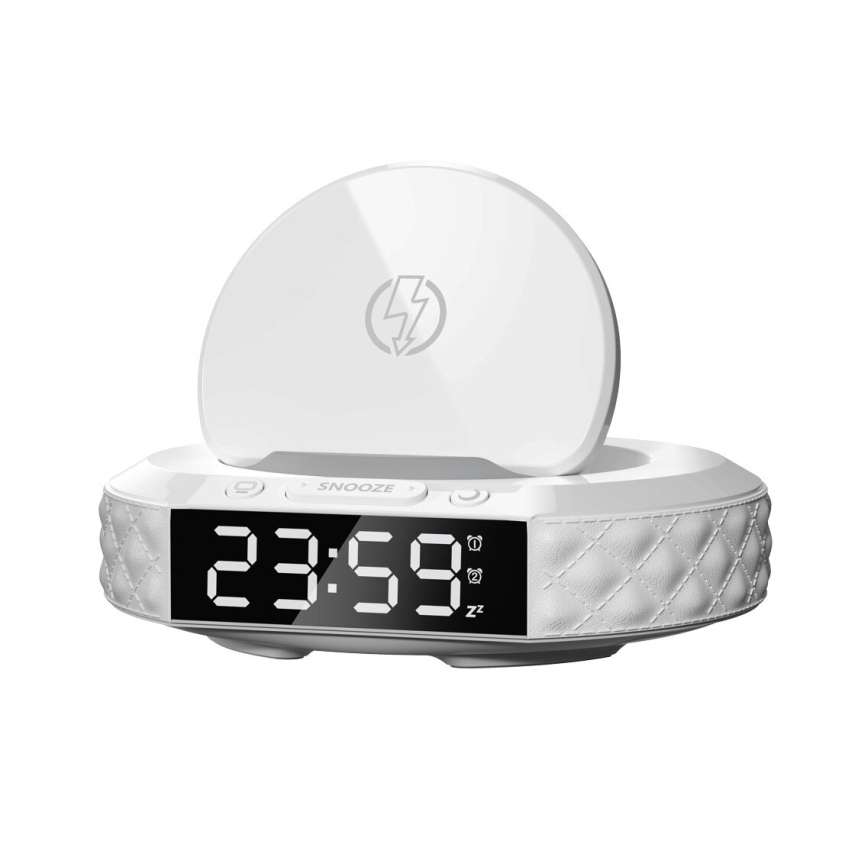 Väckarklocka med LCD display och trådlös Qi laddare 27W/9V vit
