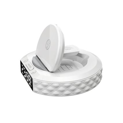 Väckarklocka med LCD display och trådlös Qi laddare 27W/9V vit