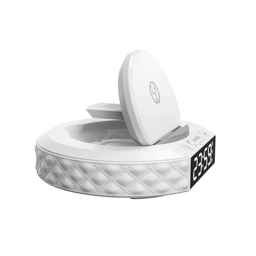 Väckarklocka med LCD display och trådlös Qi laddare 27W/9V vit