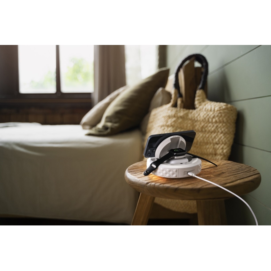 Väckarklocka med LCD-display och trådlös Qi-laddare 27W/9V 220 mAh vit