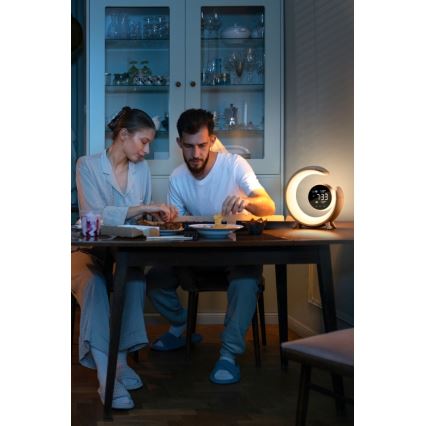 LED RGBW Dimbar nattlampa med väckarklocka LED/20W/5V USB silver