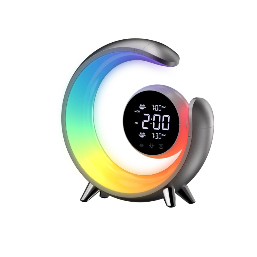 LED RGBW Dimbar nattlampa med väckarklocka LED/20W/5V USB silver