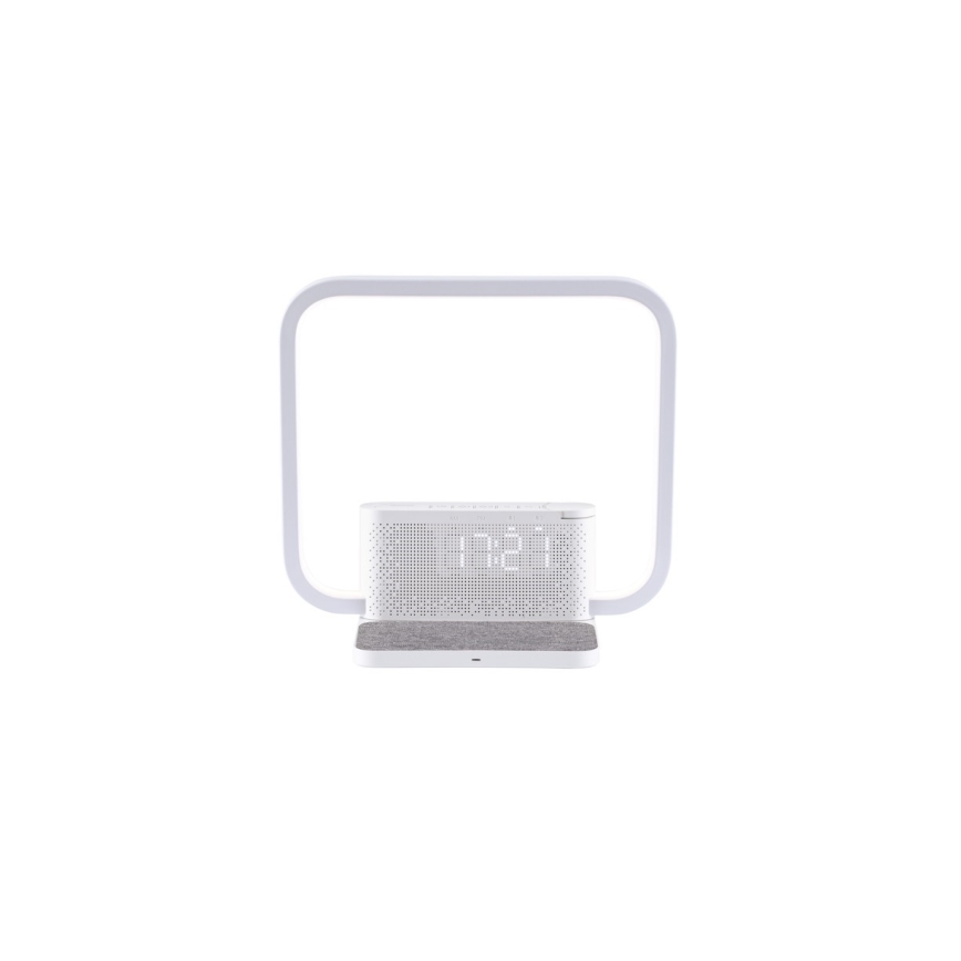 LED Dimbar nattlampa med väckarklocka och Qi laddar LED/18W/230V vit