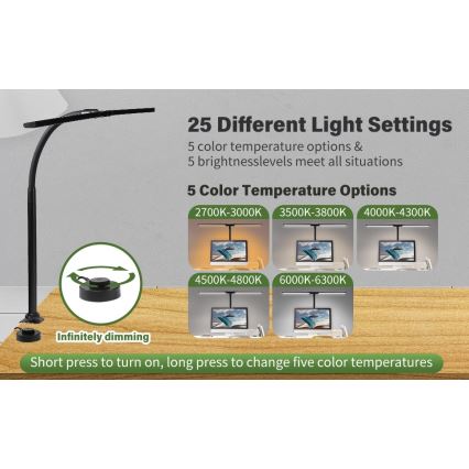 LED Flexibel ljusreglerad Monitorbelysning OFFICE LED/24W/230V 2700-6300K CRI 95