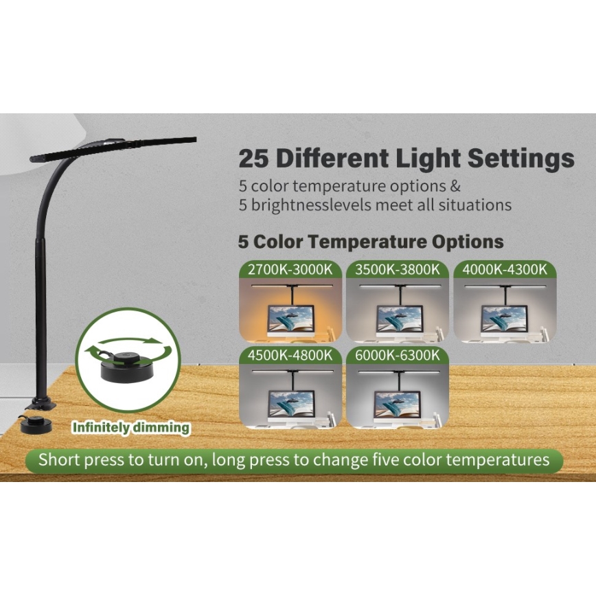 LED Flexibel ljusreglerad Monitorbelysning OFFICE LED/24W/230V 2700-6300K CRI 95