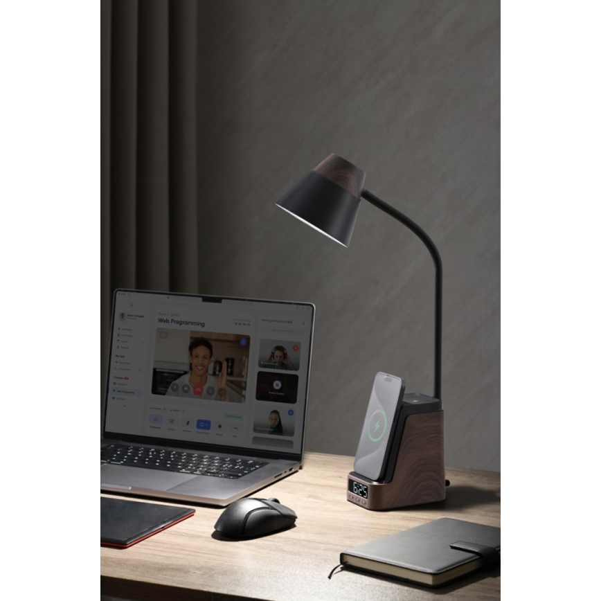 LED+CCT dimbar bordslampa med trådlös QI-laddning IDEAL LED/8W/230V 2700/4000/5000K brun