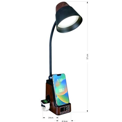 LED+CCT dimbar bordslampa med trådlös QI-laddning IDEAL LED/8W/230V 2700/4000/5000K brun