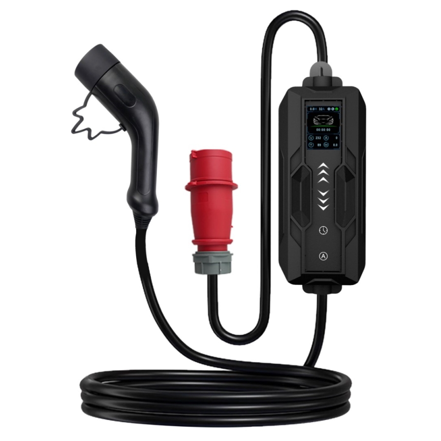 Immax - Reseladdstation för elbilar EV AC Typ 2 16A/380V 11kW + kontakt 230V, 3,7kW 5m + fodral