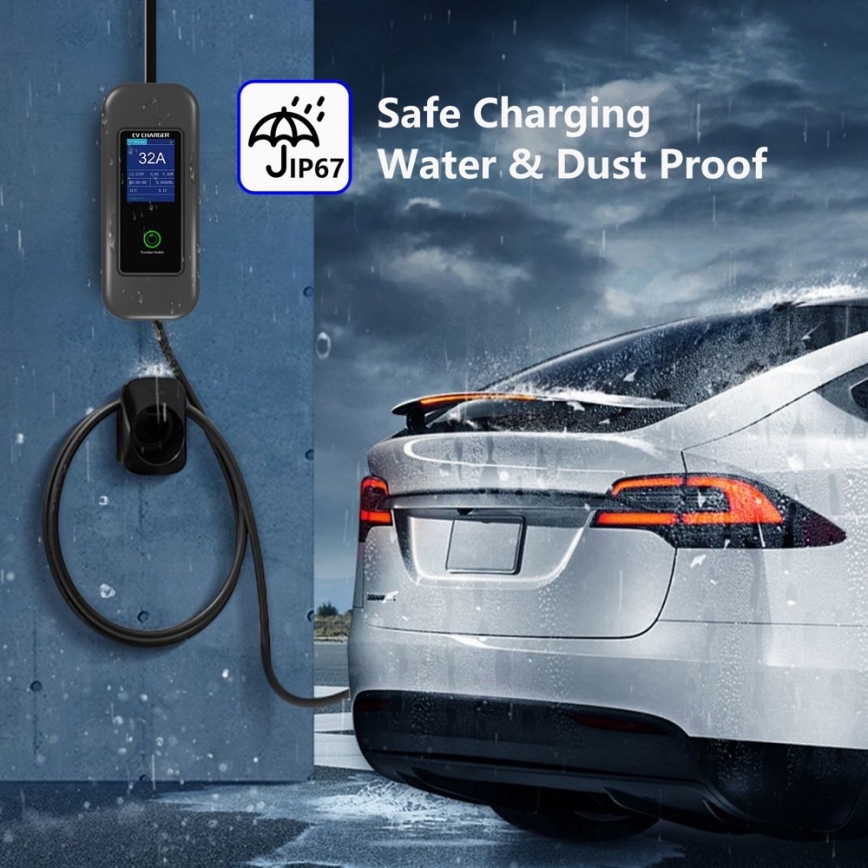 Immax - EV resladdstation för elbilar AC Type 2 32A/380V 22kW + kontakt 230V 5m Wi-Fi Tuya