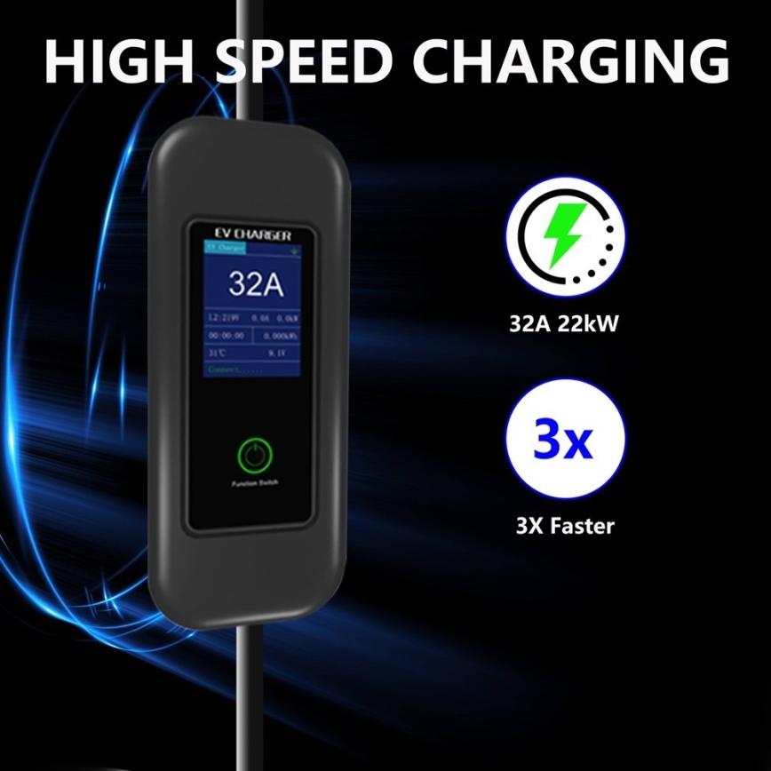 Immax - EV resladdstation för elbilar AC Type 2 32A/380V 22kW + kontakt 230V 5m Wi-Fi Tuya