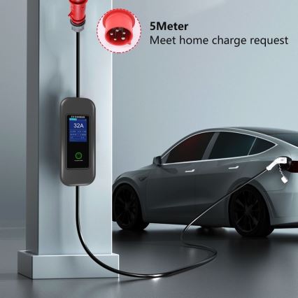 Immax - EV resladdstation för elbilar AC Type 2 32A/380V 22kW + kontakt 230V 5m Wi-Fi Tuya