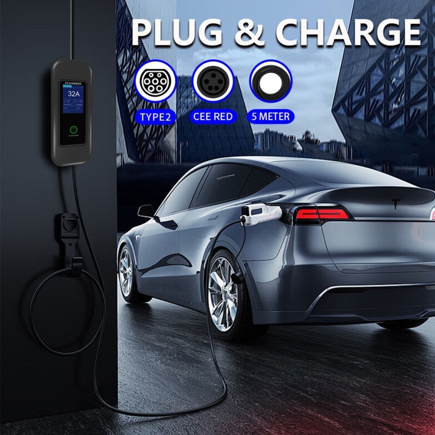 Immax - EV resladdstation för elbilar AC Type 2 32A/380V 22kW + kontakt 230V 5m Wi-Fi Tuya