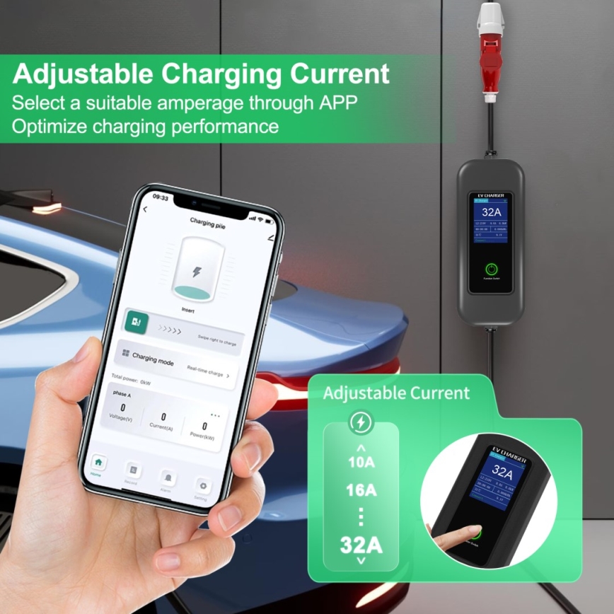 Immax - EV resladdstation för elbilar AC Type 2 32A/380V 22kW + kontakt 230V 5m Wi-Fi Tuya