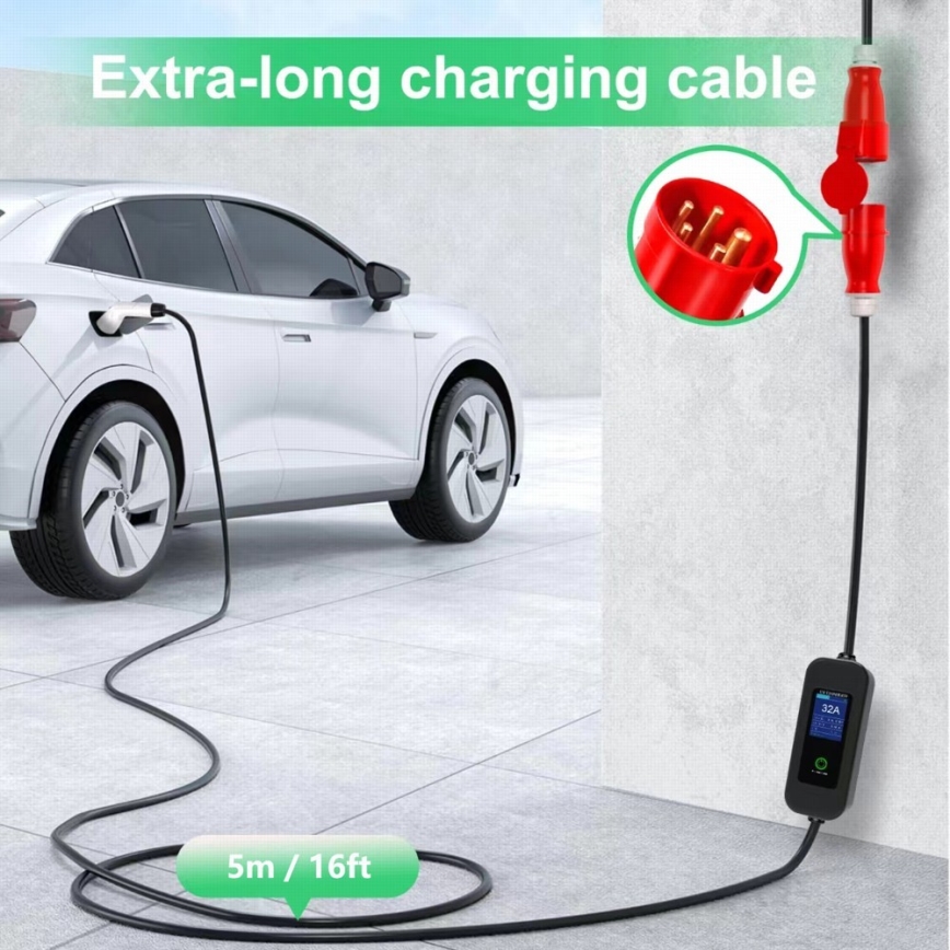 Immax - EV resladdstation för elbilar AC Type 2 32A/380V 22kW + kontakt 230V 5m Wi-Fi Tuya