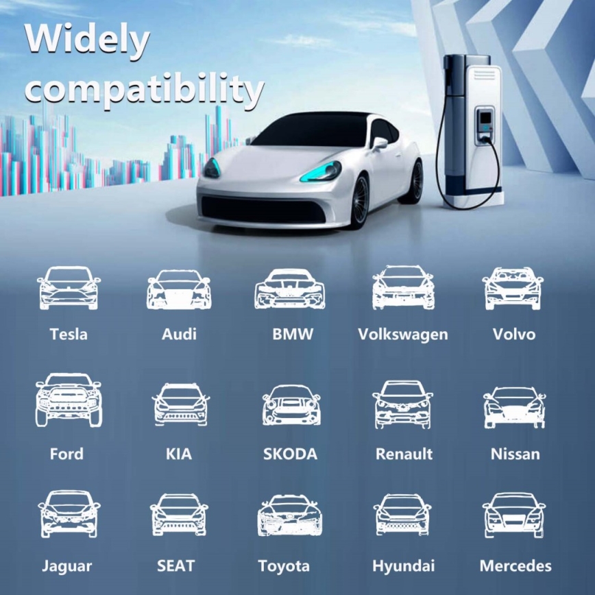 Immax - EV resladdstation för elbilar AC Type 2 32A/380V 22kW + kontakt 230V 5m Wi-Fi Tuya