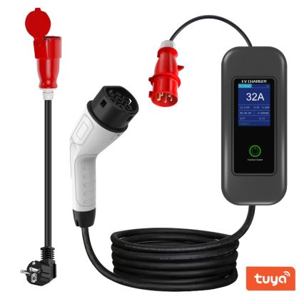 Immax - EV resladdstation för elbilar AC Type 2 32A/380V 22kW + kontakt 230V 5m Wi-Fi Tuya