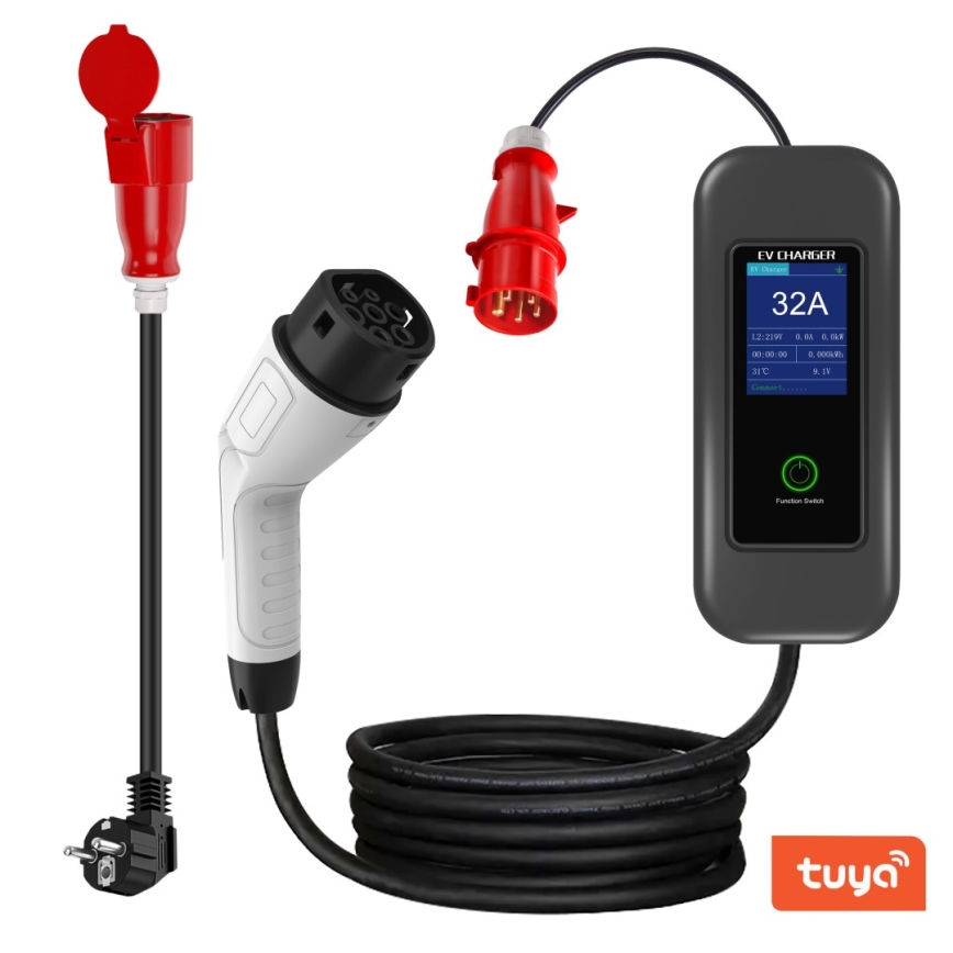 Immax - EV resladdstation för elbilar AC Type 2 32A/380V 22kW + kontakt 230V 5m Wi-Fi Tuya