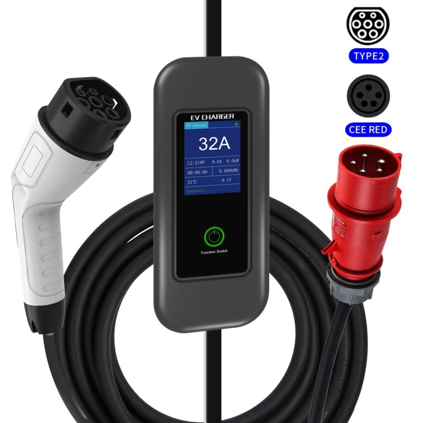 Immax - EV resladdstation för elbilar AC Type 2 32A/380V 22kW + kontakt 230V 5m Wi-Fi Tuya
