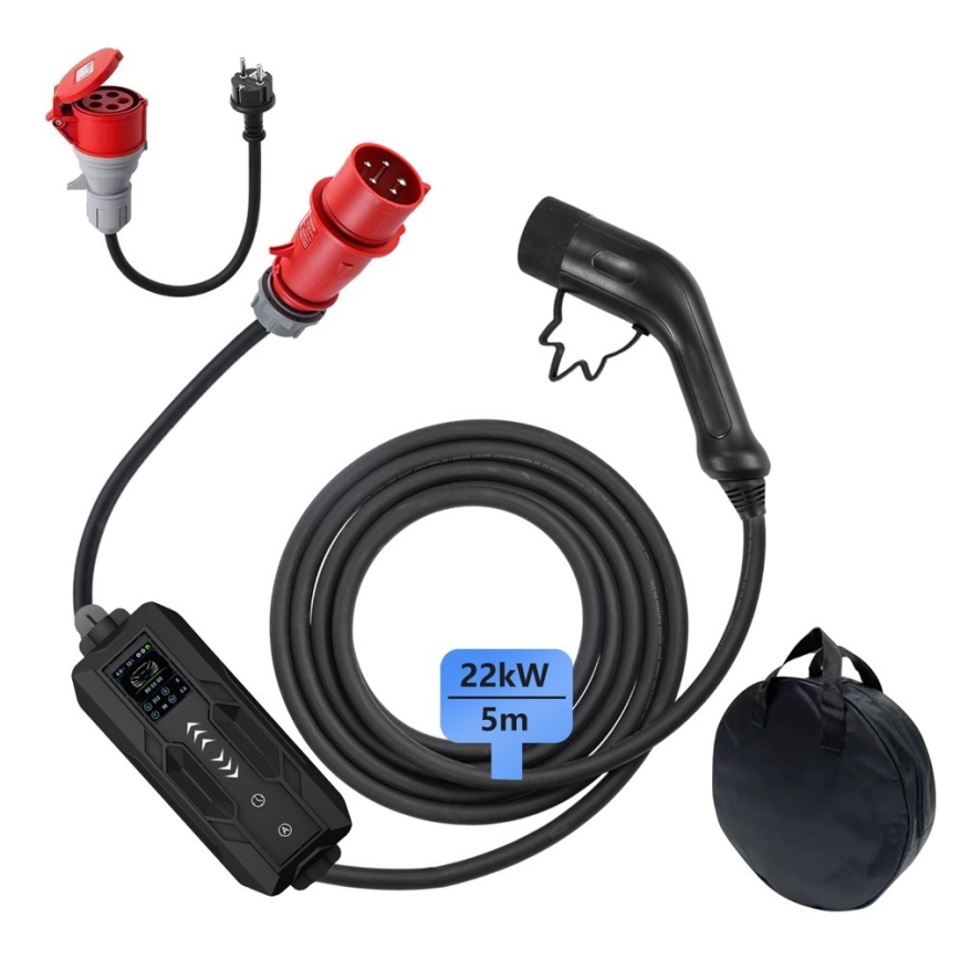 Immax - EV resladdstation för elbilar AC Typ 2 32A/380V 22kW 5m + fodral