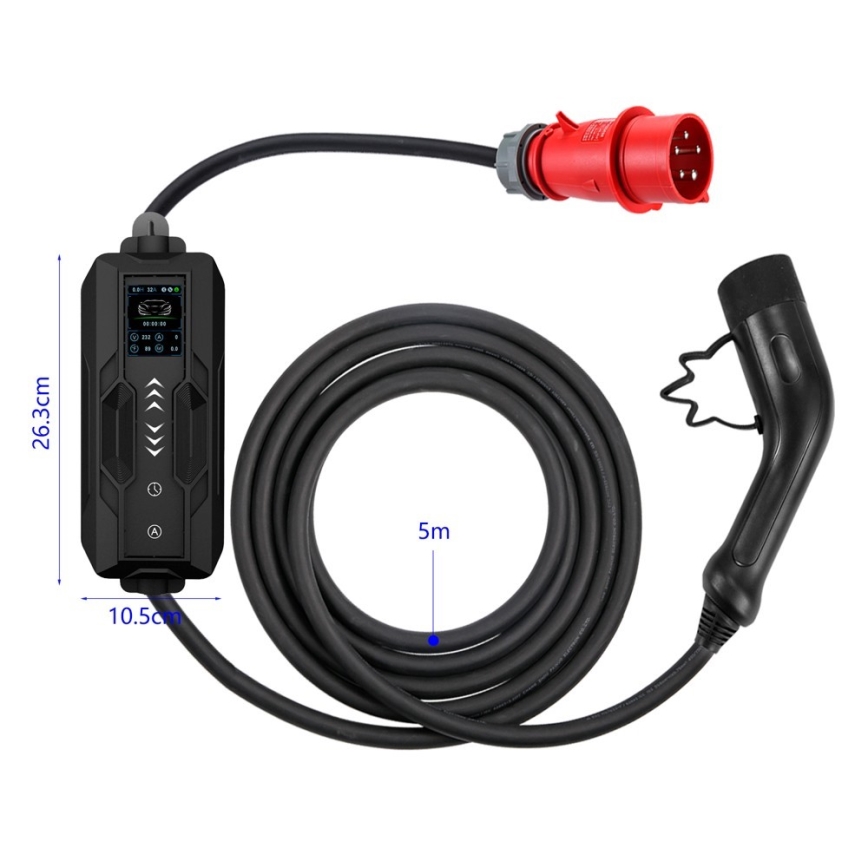 Immax - Laddstation för elbilar AC Typ 2 16A/380V 11kW + stickpropp 230V, 3,7kW 5m + fodral