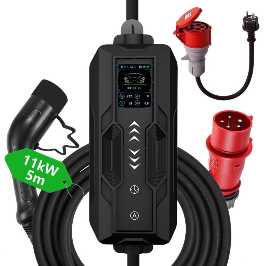 Immax - Laddstation för elbilar AC Typ 2 16A/380V 11kW + stickpropp 230V, 3,7kW 5m + fodral