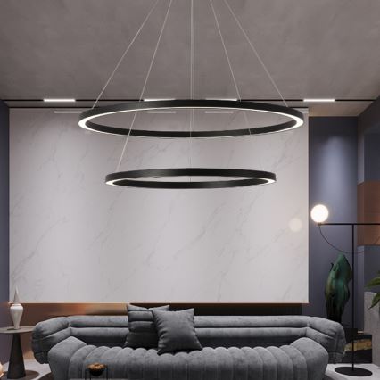 Immax NEO 07158-B80-60 - LED ljusreglerad ljuskrona på snöre FINO LED/93W/230V Tuya svart + fjärrkontroll