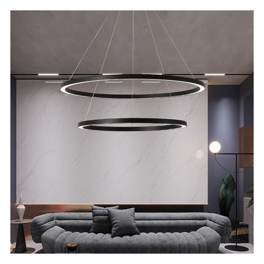 Immax NEO 07158-B80-60 - LED ljusreglerad ljuskrona på snöre FINO LED/93W/230V Tuya svart + fjärrkontroll