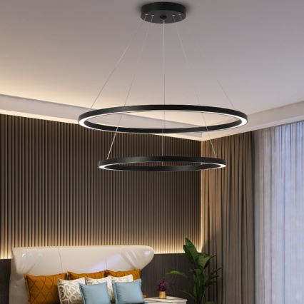 Immax NEO 07158-B80-60 - LED ljusreglerad ljuskrona på snöre FINO LED/93W/230V Tuya svart + fjärrkontroll