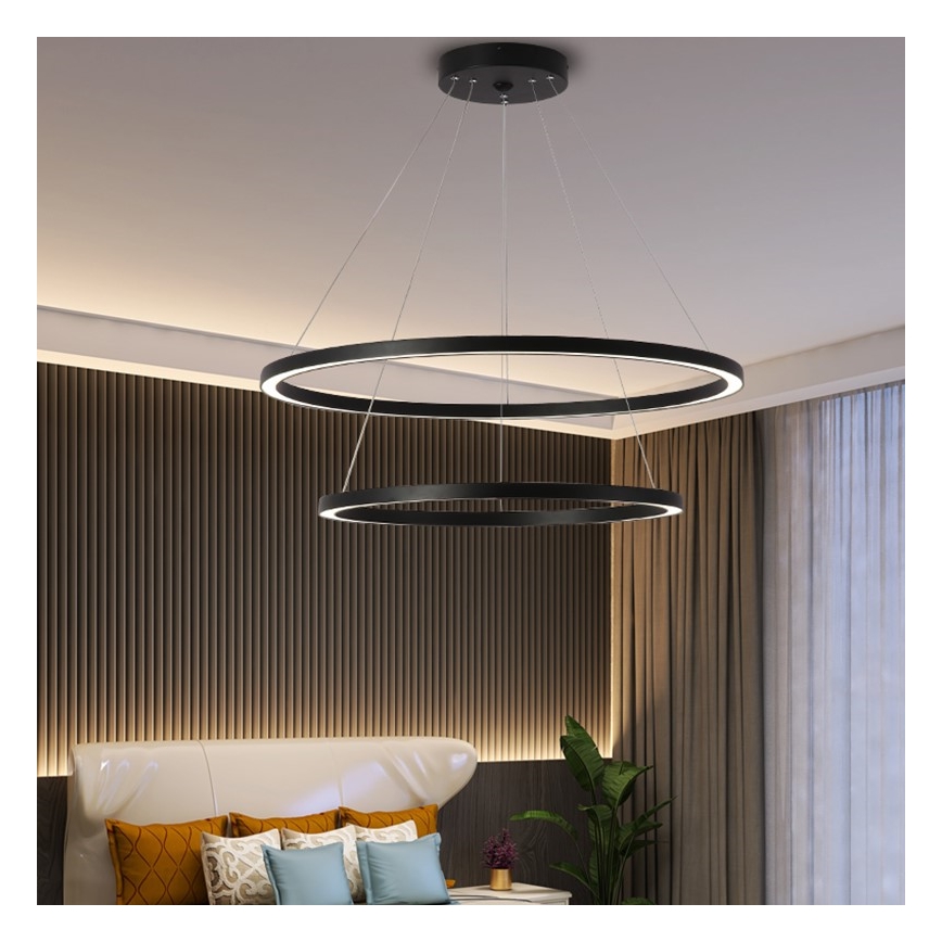 Immax NEO 07158-B80-60 - LED ljusreglerad ljuskrona på snöre FINO LED/93W/230V Tuya svart + fjärrkontroll