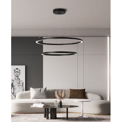 Immax NEO 07158-B80-60 - LED ljusreglerad ljuskrona på snöre FINO LED/93W/230V Tuya svart + fjärrkontroll
