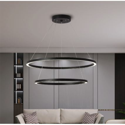 Immax NEO 07158-B80-60 - LED ljusreglerad ljuskrona på snöre FINO LED/93W/230V Tuya svart + fjärrkontroll