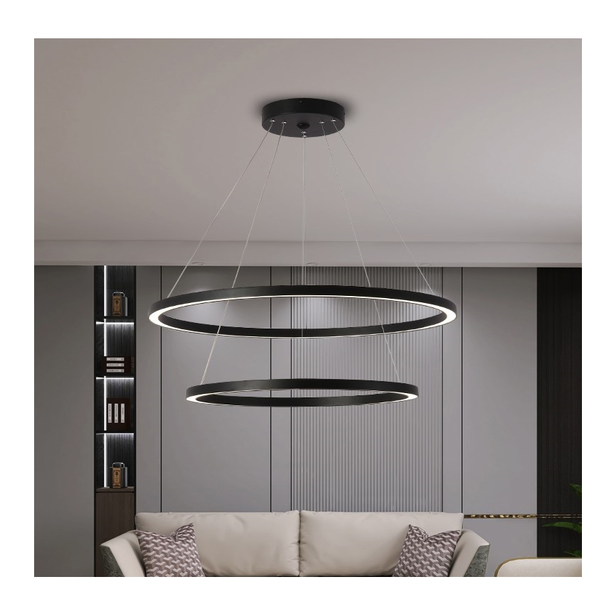 Immax NEO 07158-B80-60 - LED ljusreglerad ljuskrona på snöre FINO LED/93W/230V Tuya svart + fjärrkontroll