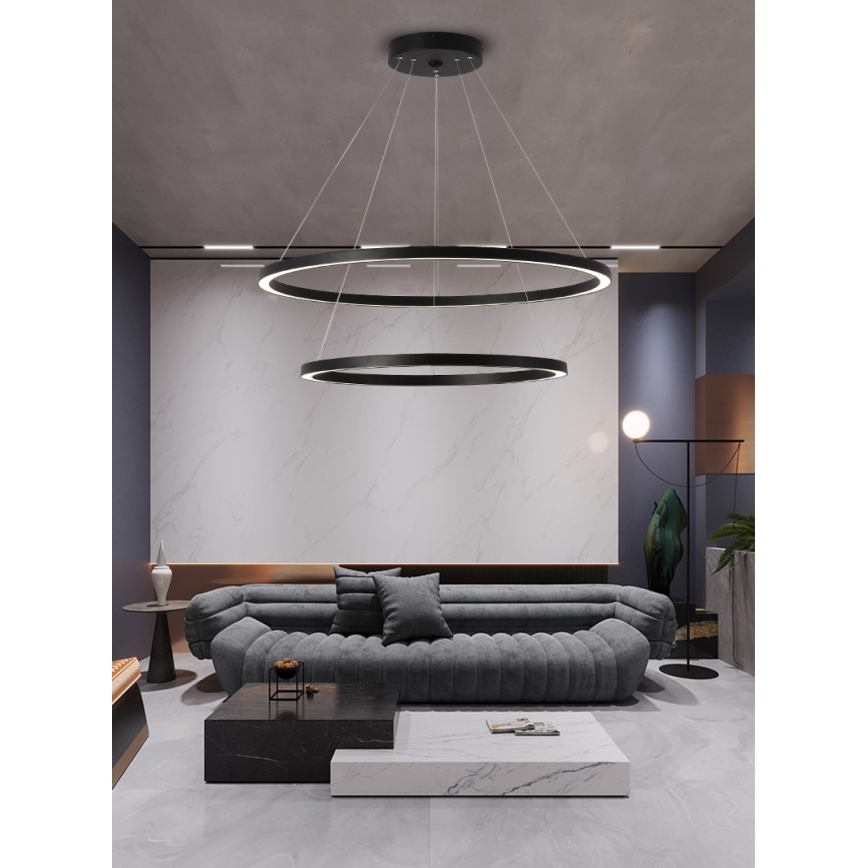 Immax NEO 07158-B80-60 - LED ljusreglerad ljuskrona på snöre FINO LED/93W/230V Tuya svart + fjärrkontroll