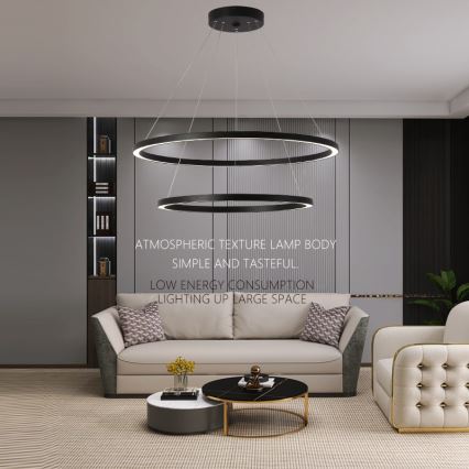 Immax NEO 07158-B80-60 - LED ljusreglerad ljuskrona på snöre FINO LED/93W/230V Tuya svart + fjärrkontroll