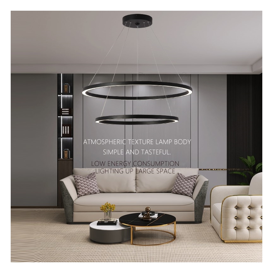 Immax NEO 07158-B80-60 - LED ljusreglerad ljuskrona på snöre FINO LED/93W/230V Tuya svart + fjärrkontroll
