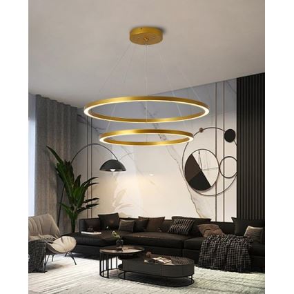 Immax NEO 07159-G80-60 - LED ljusreglerad ljuskrona på snöre FINO LED/93W/230V Tuya gyllene + fjärrkontroll