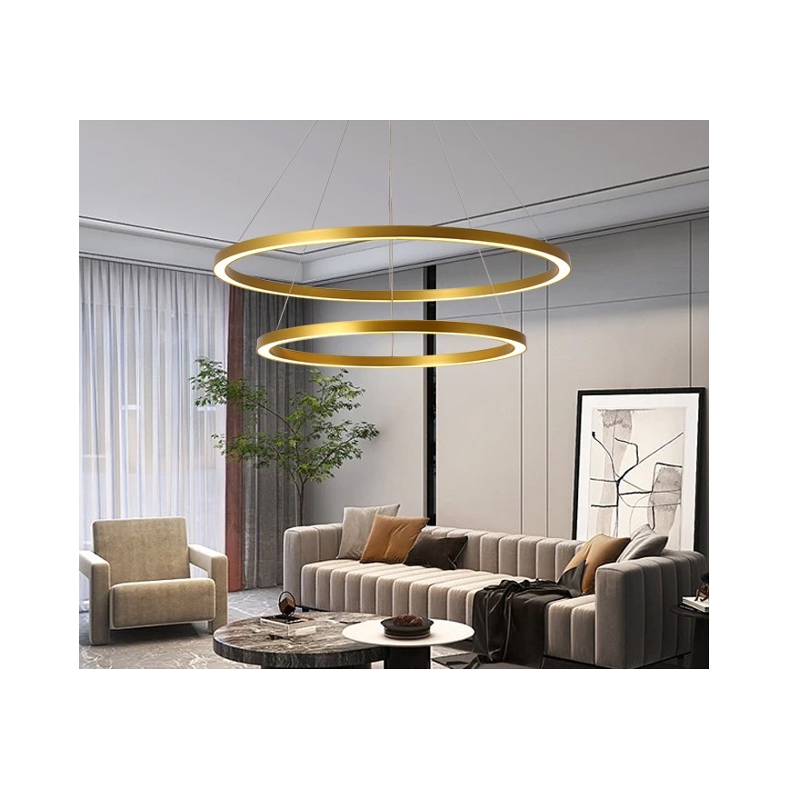 Immax NEO 07159-G80-60 - LED ljusreglerad ljuskrona på snöre FINO LED/93W/230V Tuya gyllene + fjärrkontroll