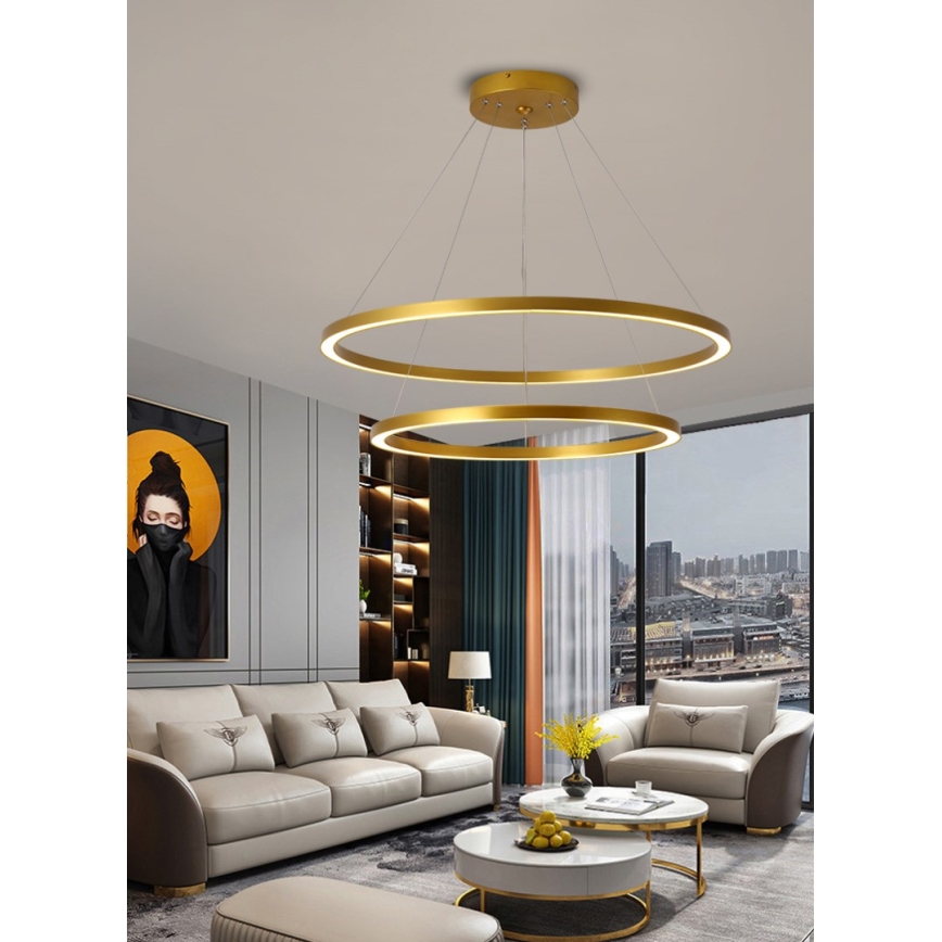 Immax NEO 07159-G80-60 - LED ljusreglerad ljuskrona på snöre FINO LED/93W/230V Tuya gyllene + fjärrkontroll